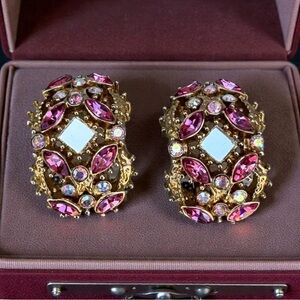 ST JOHN Vintage Gold and Pink Crystal Clip-on Earrings